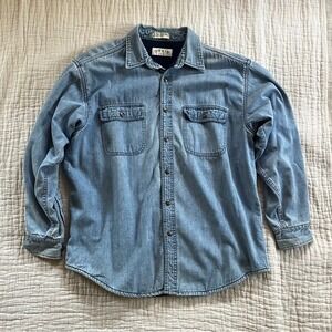 Orvis Denim Fleece Lined Shirt Jacket Mens Large Heavy Long Sleeve Button-Up